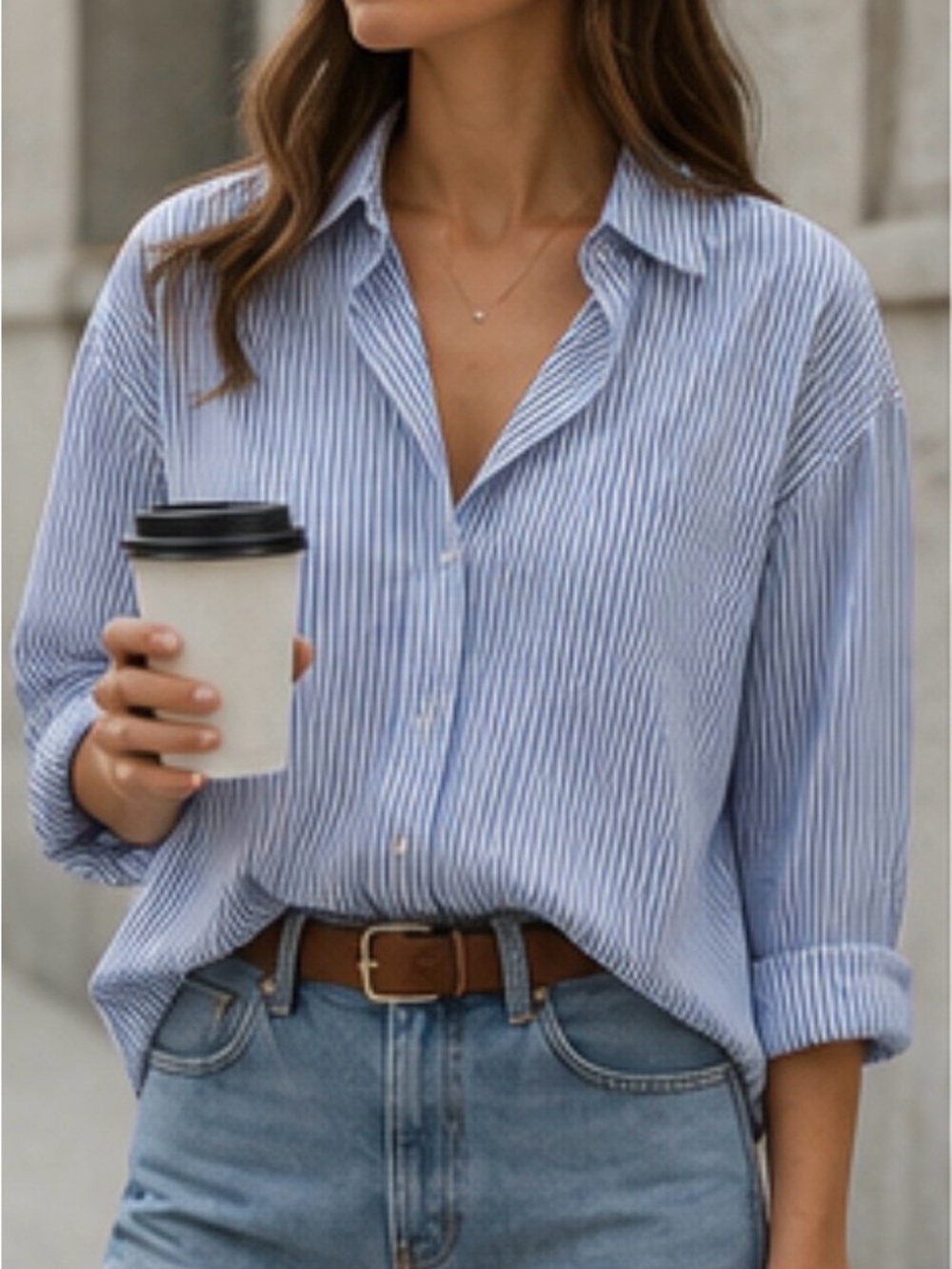 Relaxed Blue Stripe Button-Down Shirt